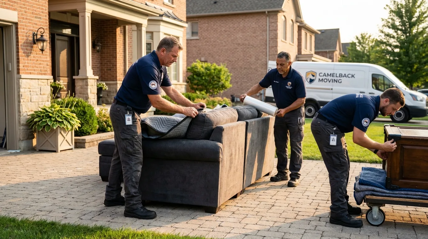 Large estate moving crew wrapping furniture in Reading, MA